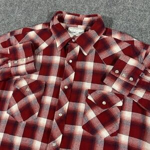 Wrangler Pearl Snap Flannel Shirt Womens XL Red White Plaid Long Sleeve Western